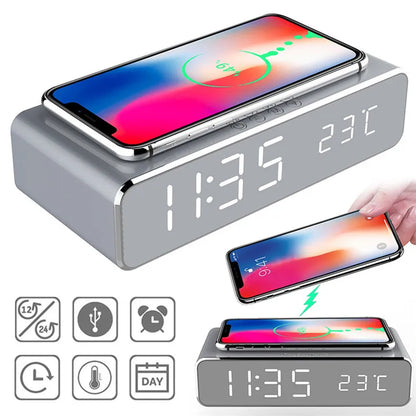 Wireless Charger Time Alarm Clock LED