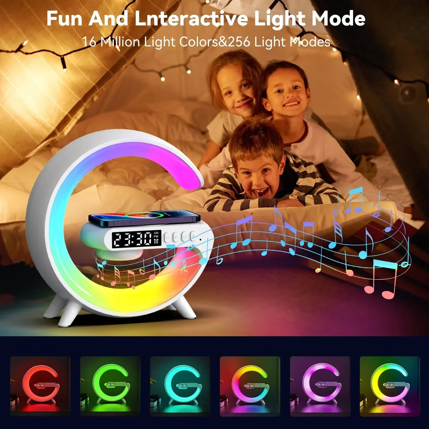 Multifunction Wireless Charger Stand Pad RGB Light Alarm Clock