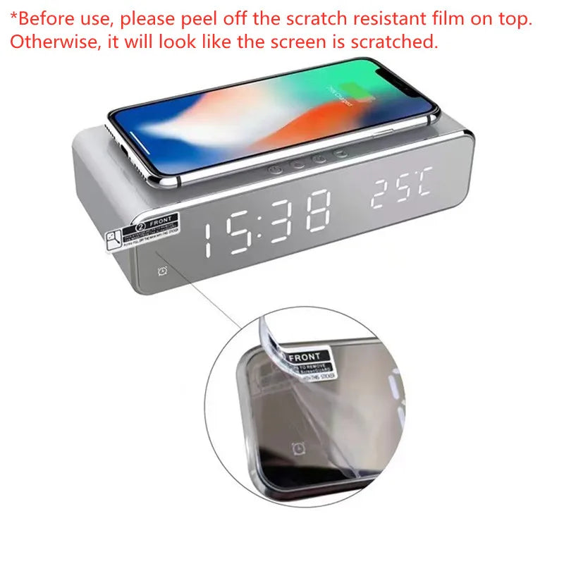 Wireless Charger Time Alarm Clock LED