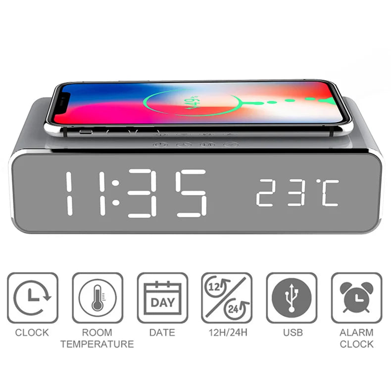 Wireless Charger Time Alarm Clock LED